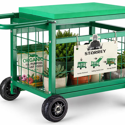 Garden Seat with Wheels, Rolling Garden Stool Heavy Duty Gardening Cart with Seat and 20 Quart Storage Space Use for Patio, Yard, and Outdoors