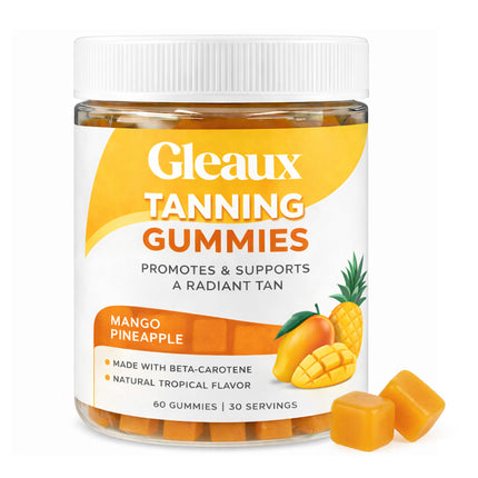 DXWXH Gleaux Tanning Gummies, Tanning Gummies for Women, Sunless Radiance Support with Beta Carotene, Astaxanthin & Lycopene, for Skin Health & Complexion Support, Mango Pineapple Flavor, 60 Gummies