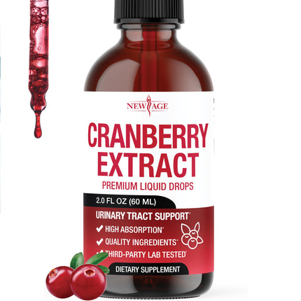 NEW AGE Cranberry Concentrate Liquid Drops – Cranberry Drops (Vaccinium macrocarpon) Extract – Urinary Tract & Bladder Support, Antioxidant Protection – Vegan, Alcohol-Free, Sugar-Free – 2 fl oz