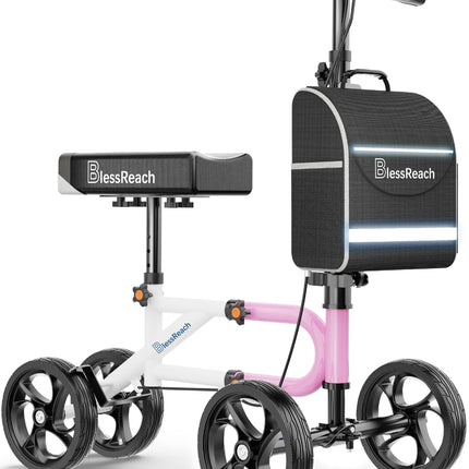 BlessReach Economy Knee Scooter Steerable Knee Walker for Foot Injuries Compact Crutch Alternative with Dual Braking System (Pink)