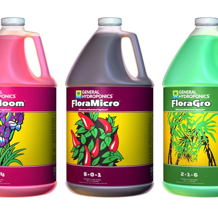 General Hydroponics Flora Grow, Bloom, Micro Combo Fertilizer, 1 gallon each, Pack of 3