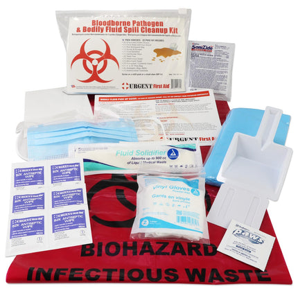 22 Piece Bodily Fluid Cleanup Pack/Bloodborne Pathogen Kit - OSHA Compliant