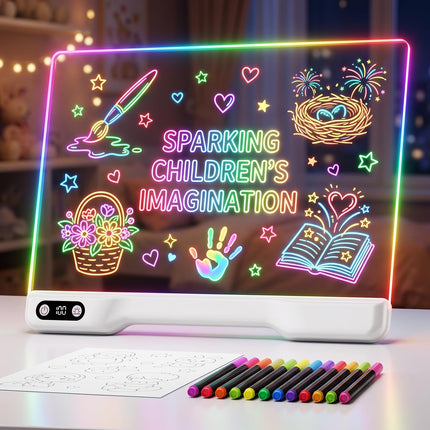 LED Drawing Board for Kids Girls - 16" Rechargeable Light Up Glow Pad with 15 Light Effects & 12 Markers,Display Booths,Erasable Doodle Board Art Crafts Kit, Birthday Gifts for Girls Boys Ages 3-12