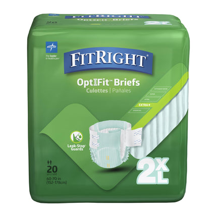 FitRight Extra+ Adult Diapers, Disposable Incontinence Briefs, Leak-Proof Diaper, Absorbent Briefs For Men and Women, Maximum Protection, 2XL, 60 – 70 in, 20 briefs per bag, 80 briefs per case