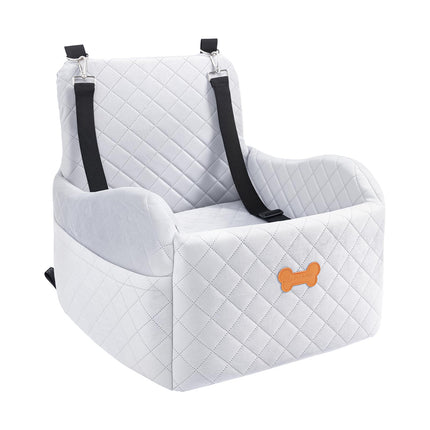KEELUXE Dog Car Seat for Small Dogs, Dog Booster Seat Filling in Thick Memory Foam with 2 Safety Leashes and Storage Pocket, Suitable for Pet Under 30lb or 2 Puppies (Gray)