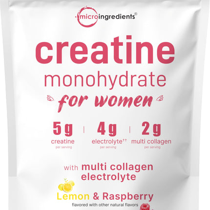 Micro Ingredients Creatine + Electrolytes + Multi Collagen for Women | 5,000mg Micronized Creatine Monohydrate Powder Complex | Creatine Hydration Drink Mix | Lemon Raspberry | Sugar-Free, Non-GMO