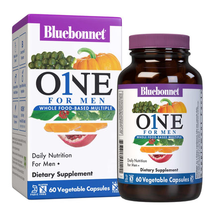 Bluebonnet Nutrition Men’s One Vegetable Capsule, Whole Food Multiple, K2, Organic, Energy, Vitality, Non-GMO, Gluten, Soy & Milk Free, Kosher, 3 Month Supply, 90 Count
