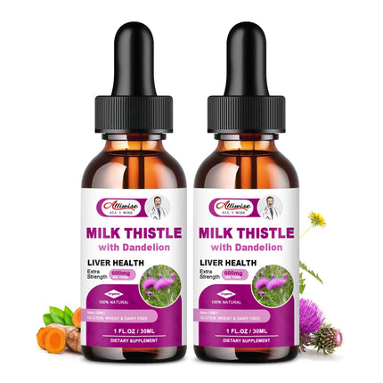 Liver Health Support Liquid 2 Pack,600mg Milk Thistle 80% Silymarin Extract & 250mg Dandelion Root Extract, Liver Cleanse Detox & Repair Fatty Liver Formula, Vegan, Non-GMO and All-Natural