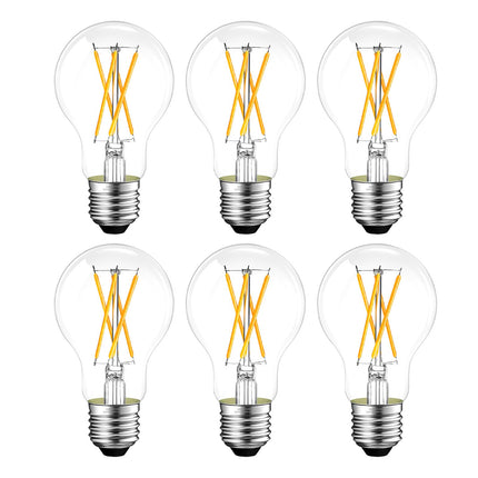 GvvooHome Dimmable E26 LED Bulb 6W, 60 watt Equivalent, Vintage LED Edison Bulbs 2700K Soft White, A19 Clear Glass LED Light Bulb for Ceiling Fan, 90+CRI, 600LM, 6 Pack
