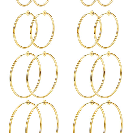 Magitaco 8 Pairs Clip On Hoop Earrings Stainless Steel Clip On Earrings for Women Fake Hoop Earring Spring Hoop Earring For Non-Pierced Ears G
