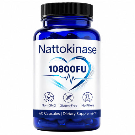 Nattokinase 10800 Fu, Ultimate Nattokinase 10800 Fu, Organic Nattokinase Supplement 10800 Fu, Vegan Capsules Gluten-Free, Supports Daily Health, 2 Capsules Daily, 60 Capsules