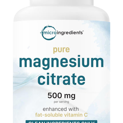 Pure Magnesium Citrate Supplements 500mg, 300 Capsules | Fat-Soluble Vitamin C Added | 100% Chelated | Only Active Ingredients