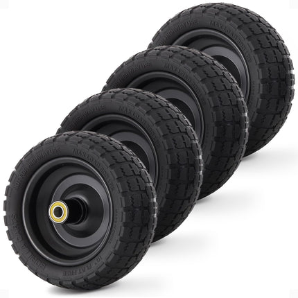 Gorilla Carts 4- Pack 10 Inch No-Flat Replacement Wheels, Heavy Duty Solid Tire - Airless Polyurethane Tires w/ 2.16” Hub, 5/8” Bore for Lawn & Garden Utility Cart and Hand Truck