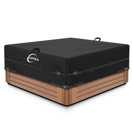 Kipiea 600D Outdoor Waterproof Square Hot Tub Cover Protector, Heavy Duty Polyester SPA Cover UV Protection Cover 90" L x 90" W x 20" H, Black