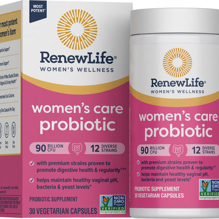 Renew Life Women's Probiotic Capsules, Supports pH Balance for Women, Vaginal, Urinary, Digestive and Immune Health, L. Rhamnosus GG, Dairy, Soy and Gluten-Free, 90 Billion CFU - 30 Ct
