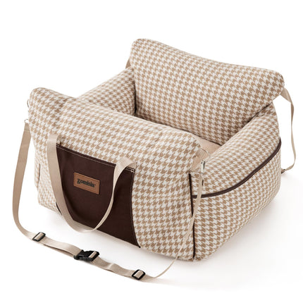 ZOMISIA Dog Car Seat for Small Dogs - Waterproof Pet Booster Seat for Car with Clip-On Safety Leash, Soft Travel Carrier for Puppy up to 25 lbs, Memory Foam Filling & 2 Adjustable Buckles Houndstooth