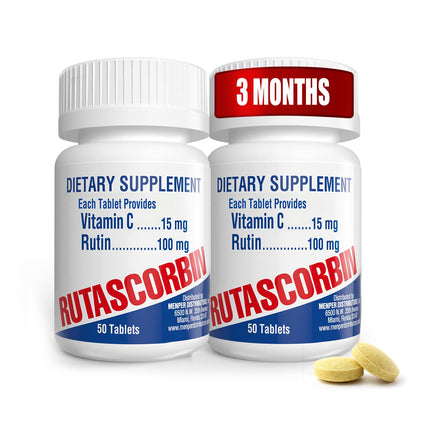 RUTASCORBIN Rutin and Vitamin C Tablets for Circulation and Immune Support | Moderate Daily Dose for Vessels & Vascular Wellness, Antioxidant and Collagen Support, Clean Formula, 50 Ct Each | 2 Pack