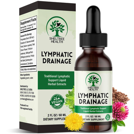 SHELTREE HEALTH Lymphatic Drainage Drops, 2 Fl. Oz | Organic Lymphatic Drainage Supplements with Cleavers, Red Clover Flower, Stillingia Root, Prickly Ash Bark, Dandelion | Vegan | Non-GMO