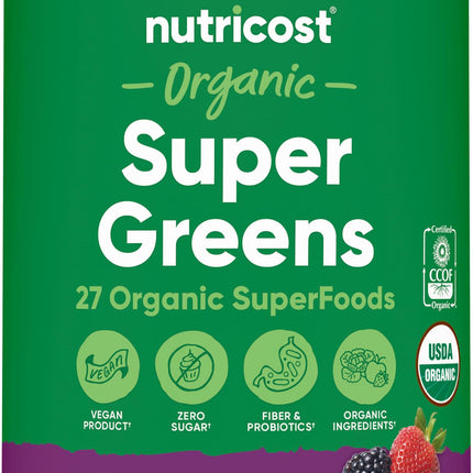 Nutricost Organic Super Greens Powder (30 Servings) Mixed Berry Flavor - Superfood Supplement Drink Mix