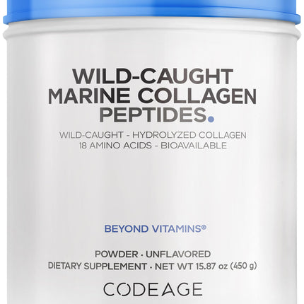 Codeage Marine Collagen Powder - Wild-Caught Hydrolyzed Fish Collagen Peptides - Type 1 & 3 Collagen Protein Supplement - Amino Acids for Skin, Hair, Nails - Paleo Friendly, Non-GMO, 15.87 Ounces