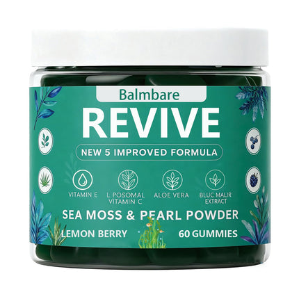 Balmbare Revive Gummies for Hair Loss, with Organic Irish Sea Moss Pearl Powder, Vitamins C & E, Aloe Vera - Supports Healthy Hair, Skin & Nails Growth (1pcs)