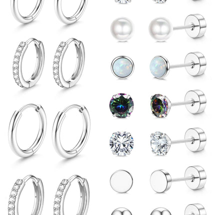 Jstyle Flat Back Earrings for Women Hypoallergenic Silver Earring Stacks