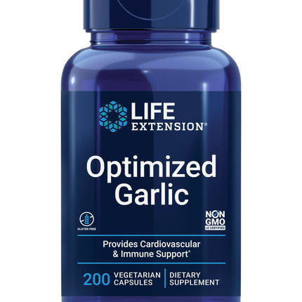 Life Extension Optimized Garlic, standardized Capsules for Heart Health, Immune Support, Cellular detoxification and Healthy platelet Function, Gluten-Free, Non-GMO, Vegetarian, 200 Capsules