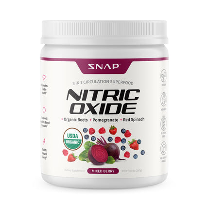 Snap Supplements USDA Organic Beet Root Powder Nitric Oxide Supplements for Men & Women with Pomegranate & Red Spinach, Supports Healthy Blood Flow & Caffeine-Free Energy, Mixed Berry, 30 Servings