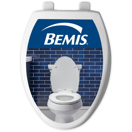 Bemis Plastic Elongated Toilet Seat with Cover, White, Made in USA