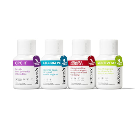 Isotonix Daily Essentials Kit with Iron – Multivitamin, Calcium, B-Complex, and OPC-3 for Overall Health, Energy, and Bone Support – 4-Piece Set – Easy-to-Absorb Liquid Supplements(90 ct)