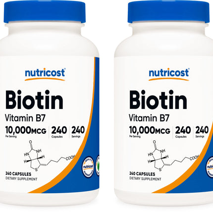 Nutricost Biotin (Vitamin B7) 10,000mcg (10mg), 240 Caps (2 Bottles) - Non-GMO, Gluten Free