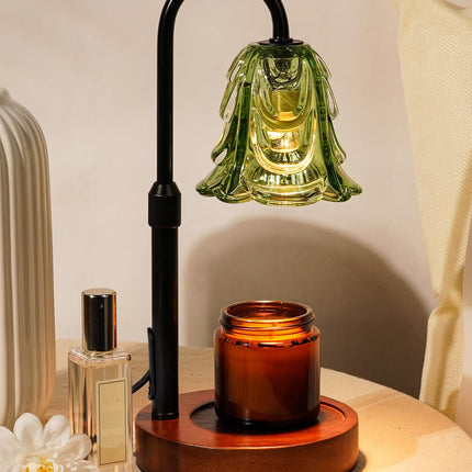 Small Candle Warmer Lamp with Timer, Adjustable Green Lamp Warmer for Jar Candles, Christmas Birthday Gifts for Women Mom Her, Unique Dimmable Candle Heater, Cute Wax Warming Light with Wood Base