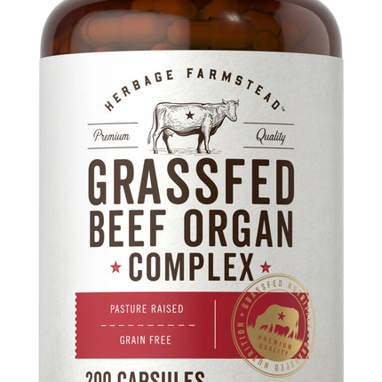 Carlyle Grass Fed Beef Organ Complex | 200 Capsules | Pasture Raised, Grain Free Supplement | with Desiccated Liver, Kidney, Pancreas, Heart, Spleen | Non-GMO, Gluten Free | by Herbage Farmstead