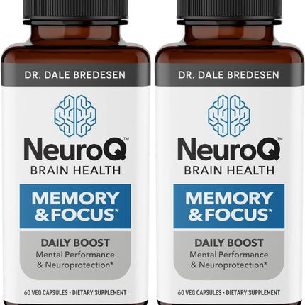 NeuroQ Memory & Focus - Boosts Cognitive Performance & Brain Function - Neuroprotective Formula by Dr. Dale Bredesen - Gotu Kola Ginkgo Phosphatidylserine & Propolis - 60 Capsules (Pack of 2)