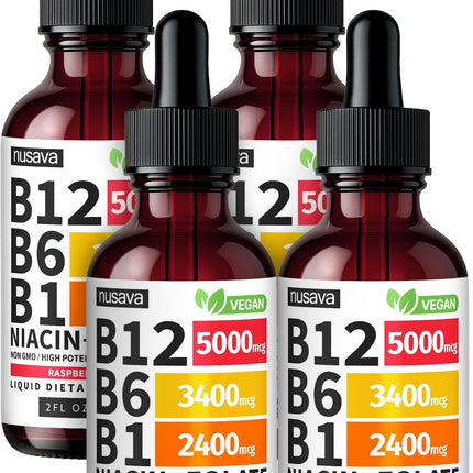 (4 Pack) Vitamin B12 and B6 Liquid Drops, B12 Sublingual Vitamin B Complex - B 12 Vitamin 5000mcg - B12 Methylcobalamin for Energy, Brain, and Heart Support with 27,200 mcg, Strawberry, 80 Servings
