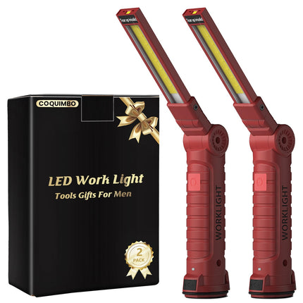 Coquimbo Tools Gifts for Men Dad Husband, Rechargeable LED Work Light Grill Accessories Magnetic Flashlight with Hanging Hook 5 Modes 360° Rotate Birthday Gifts for Him Grandpa (2 Pack Red)
