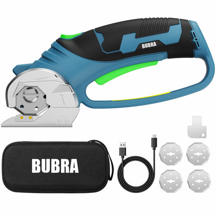 Cordless Electric Scissors 4V Rechargeable Cardboard Cutter with 4 SK5 Blades, 2000mAh Battery, LED Light, Electric Box Cutter 1/3” Cutting Capacity Power Cutter for Fabric Carpet Leather - Blue