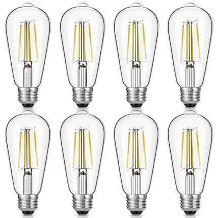 Gozelux LED Edison Bulbs 6W, Equivalent 60W, High Brightness Daylight White 5000K, 750 Lumens, ST58 Vintage LED Filament Bulbs with 90+ CRI, E26 Base, Dimmable, Clear Glass, Pack of 8
