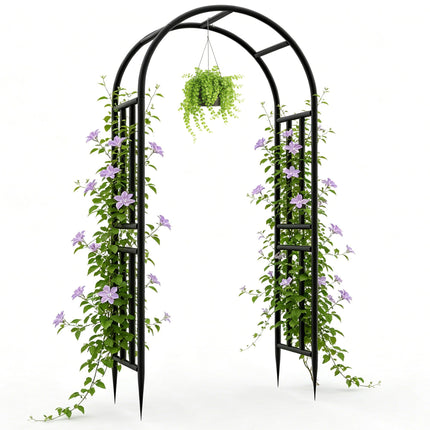 BUKLIYN Garden Arch - 47" L x 95" H Heavy Duty Metal Arbor, Powder Coated Rustproof Finish, Trellis for Climbing Roses Ivy Clematis