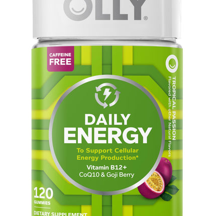 OLLY Daily Energy Gummy, Caffeine Free Cellular Energy Production,* Vitamin B12, CoQ10, Goji Berry, Adult Chewable Supplement, Tropical Passion Flavored, 60 Day Supply - 120 Count