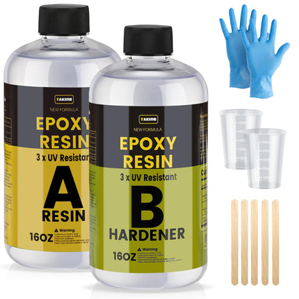 TAKIMO 32OZ 3X UV Resistant Crystal Clear Epoxy Resin Kit, 1:1 High Gloss