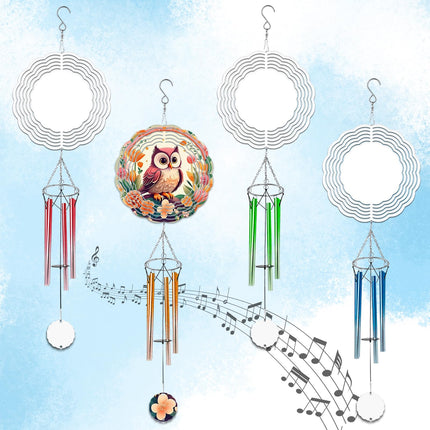 4 Packs Sublimation Wind Chime Wind Spinner Blanks Set 3D Aluminum Metal Wind Sculpture Kinetic Spinners Chimes for Yard and Garden Indoor Hanging Decoration (Classics)