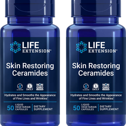 Life Extension Skin Restoring Ceramides, 50 Liquid Veg Caps (Pack of 2) - Non-GMO, Vegetarian Phytoceramide Supplement