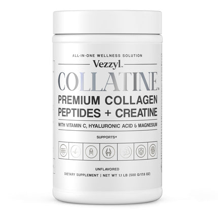 Vezzyl - Collatine - Premium Collagen Peptides + Creatine with Vitamin C, Hyaluronic Acid and Magnesium for Skin, Hair, Nails, Bone & Joint, Muscle, Immune and Cognitive Aid (1.1 LB (500 G/17.6 OZ)