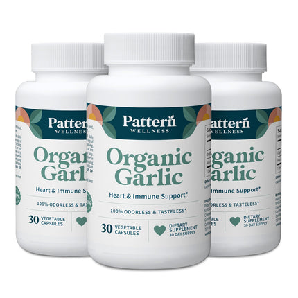 Pattern Wellness Odorless Organic Garlic Extract 20:1 with Allicin – Supports Circulatory & Immune Health – Non-GMO, Gluten Free, Vegan - 90 Capsules