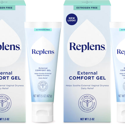 Replens External Comfort Gel for Vaginal Dryness, Fragrance Free Daily Comfort Gel, Hormone-Free, 1.5 oz (Pack of 2)