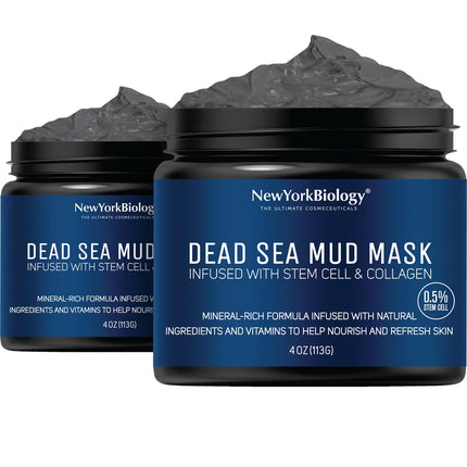 New York Biology Dead Sea Mud Mask for Face, Body | with Stem Cell and Collagen | Spa Quality Pore Refiner for Oily Skin | Natural Skincare for Women, Men | Tighten Skin | 4 oz (Pack of 2)