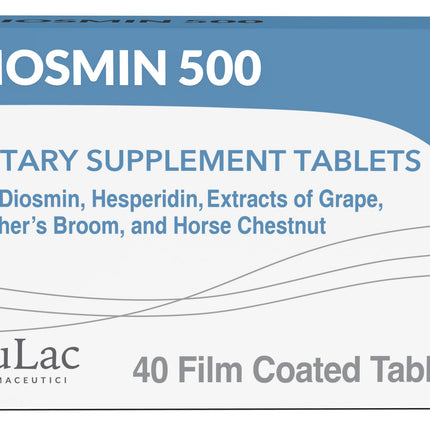 Dulac Diosmin 500, Micronized Diosmin Hesperidin Dietary Supplement 1000mg per serving, Horse Chestnut Extract, Butcher’s Broom & Red Grape Extract, Leg Circulation Support, 40 Tablets, Made in Italy