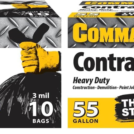 Commander 55 Gallon 3 MIL (eq) Heavy Duty Contractor Bags with Flap Ties - 36" x 56" with flaps - For Contractor,Industrial,& Outdoor,(Pack of 20)