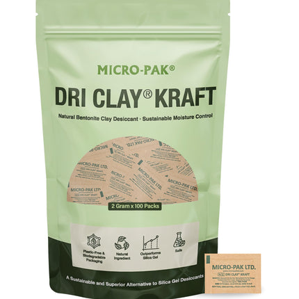 Micro-Pak Dri Clay Kraft, Highest Moisture Absorption Desiccant Packs, Silica Gel Packets Alternative, Food Safe Bentonite Clay, Desiccant Packs for Storage, Moisture Absorbers for Closet, 6gx100pcs